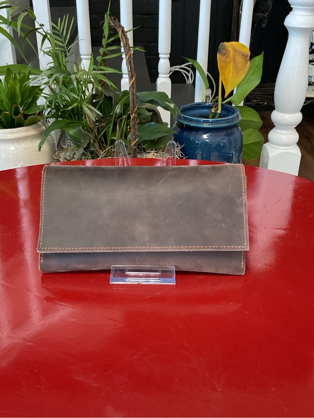 Fold-Over Clutch Wallet in Distressed Brown